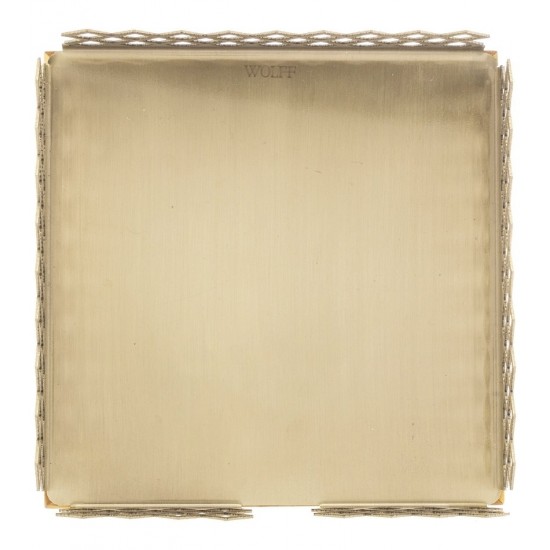 Porta Guardanapos 17cm largura por 5,5cm altura De Madeira Com Aço Inox Teca Champanhe